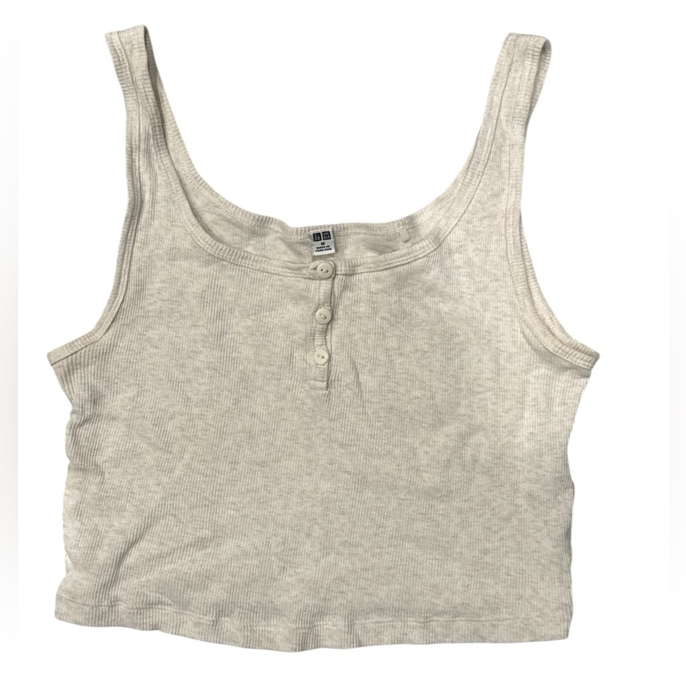 Uniqlo Cream Ribbed Henley Tank